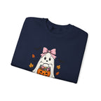 Cute Halloween Ghost Sweatshirt – Girl Ghost with Pumpkin Basket & Bats