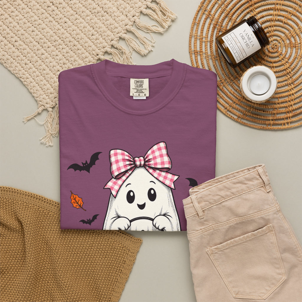 Cute Halloween Ghost T-Shirt — Trick-or-Treat Pumpkin & Bats