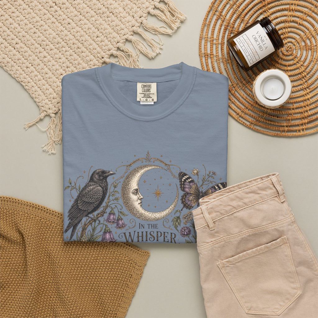 Whisper of the Wild T-Shirt — Moon, Raven & Mushroom Nature Graphic