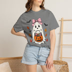 Cute Halloween Ghost T-Shirt — Trick-or-Treat Pumpkin & Bats
