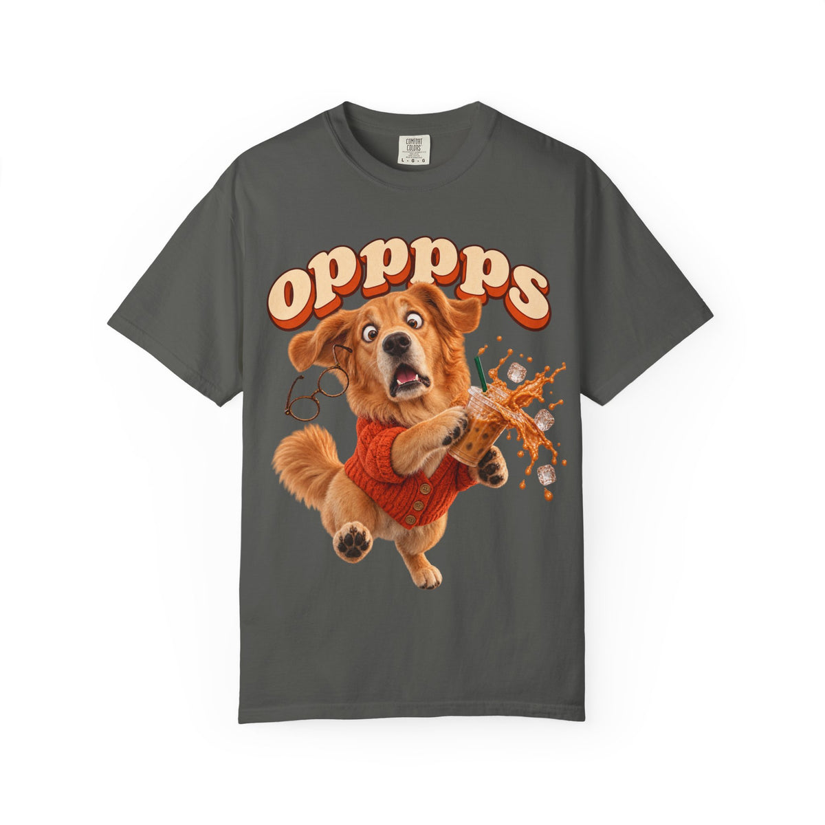 Oops Puppy T-Shirt — Cute Dog Spilling Coffee Graphic Tee