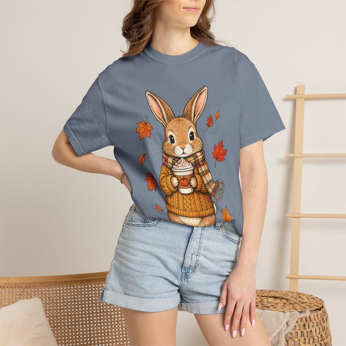 Autumn Bunny Tee — Cozy Fall Rabbit with Scarf & Hot Cocoa