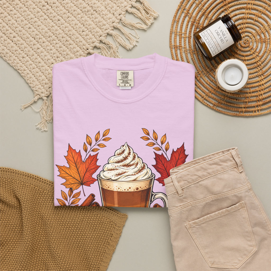 Pumpkin Spice Latte T-Shirt — Autumn Coffee Fall Leaves Tee