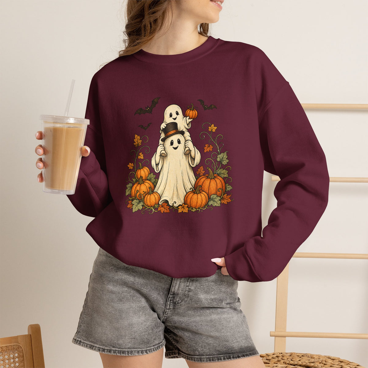 Halloween Pumpkin Ghost Crewneck Sweatshirt