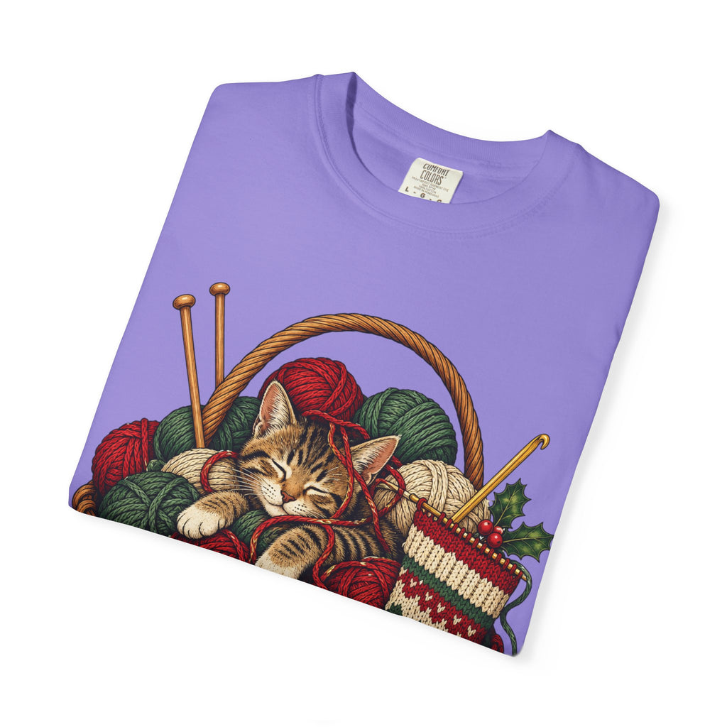 Cat in Yarn Basket T‑Shirt — Cozy Holiday Knitting Cat Tee