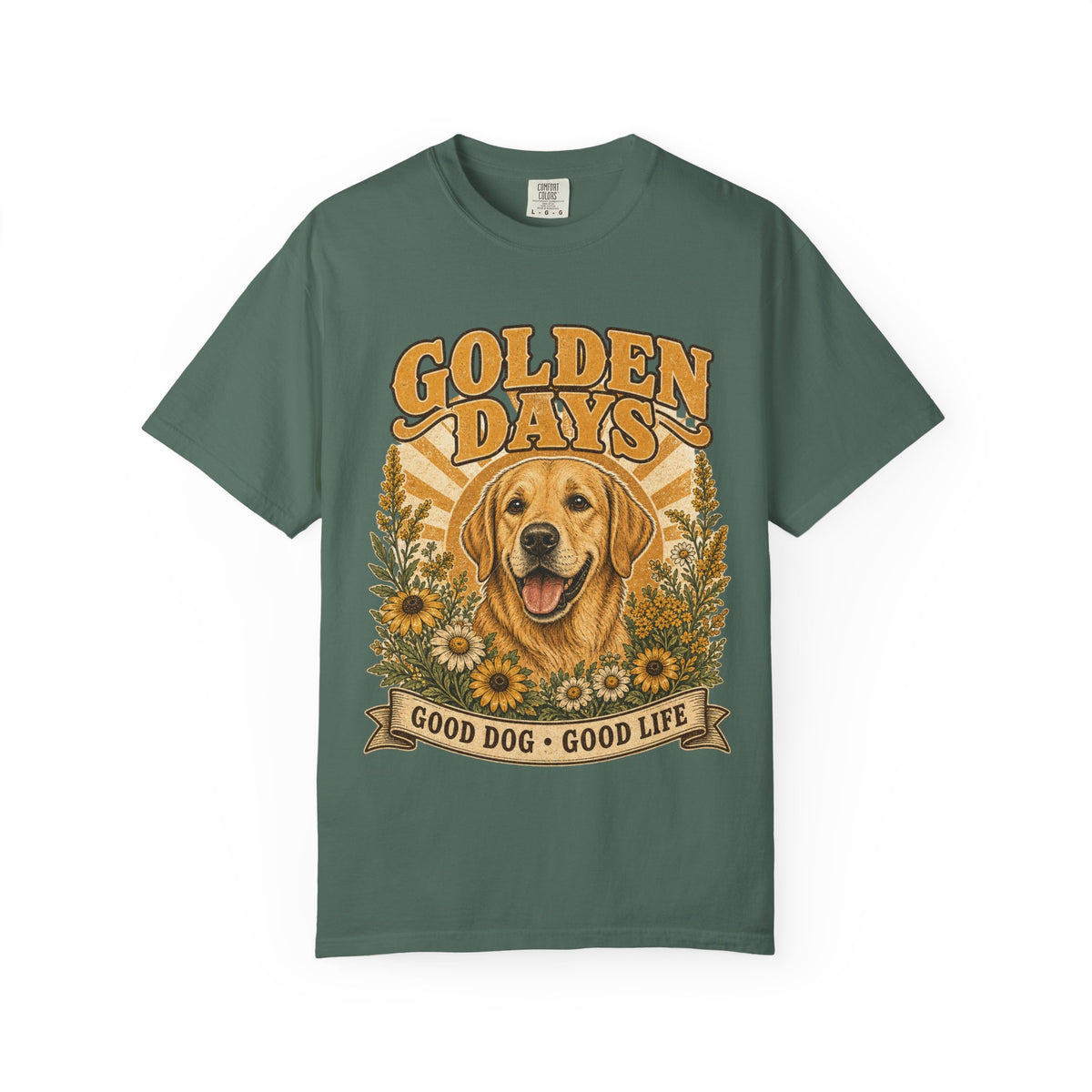 Golden Days Golden Retriever T-Shirt — "Good Dog • Good Life" Vintage Floral Tee