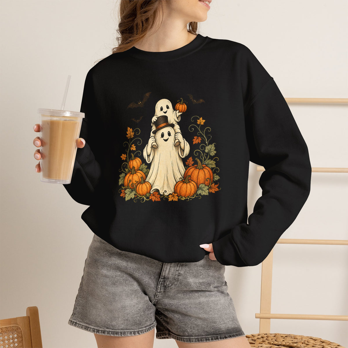 Halloween Pumpkin Ghost Crewneck Sweatshirt