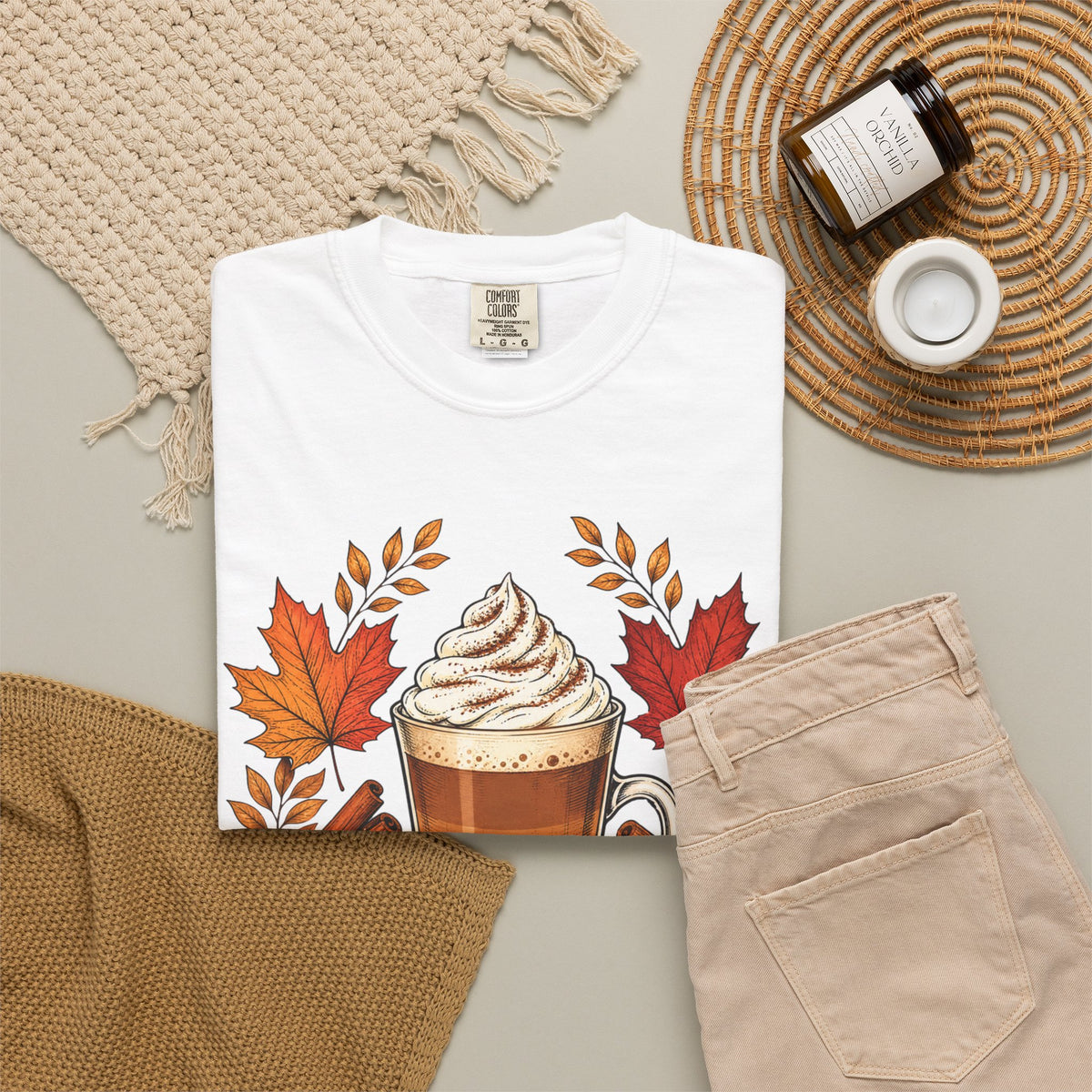 Pumpkin Spice Latte T-Shirt — Autumn Coffee Fall Leaves Tee