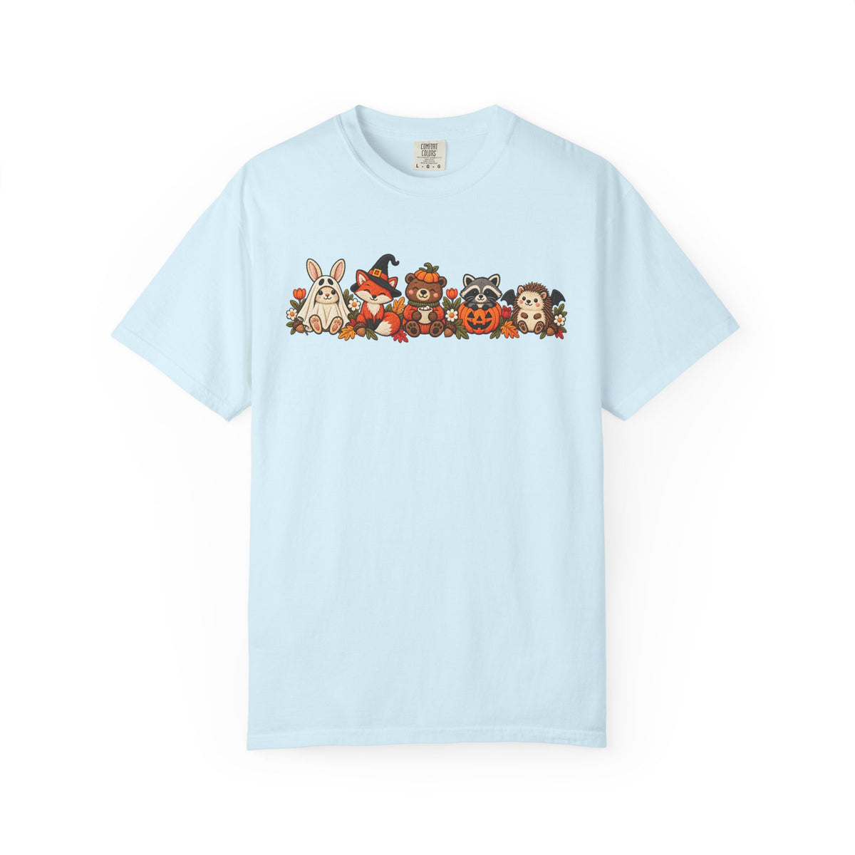 Halloween Critter Lineup T-Shirt — Cute Pumpkin, Witch & Bunny Spooky Crew
