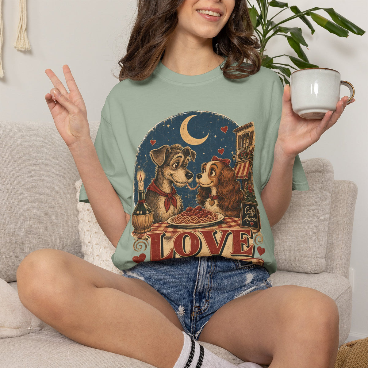 T-Shirt — "Love at First Bite" Vintage Pizza Date Dogs Tee
