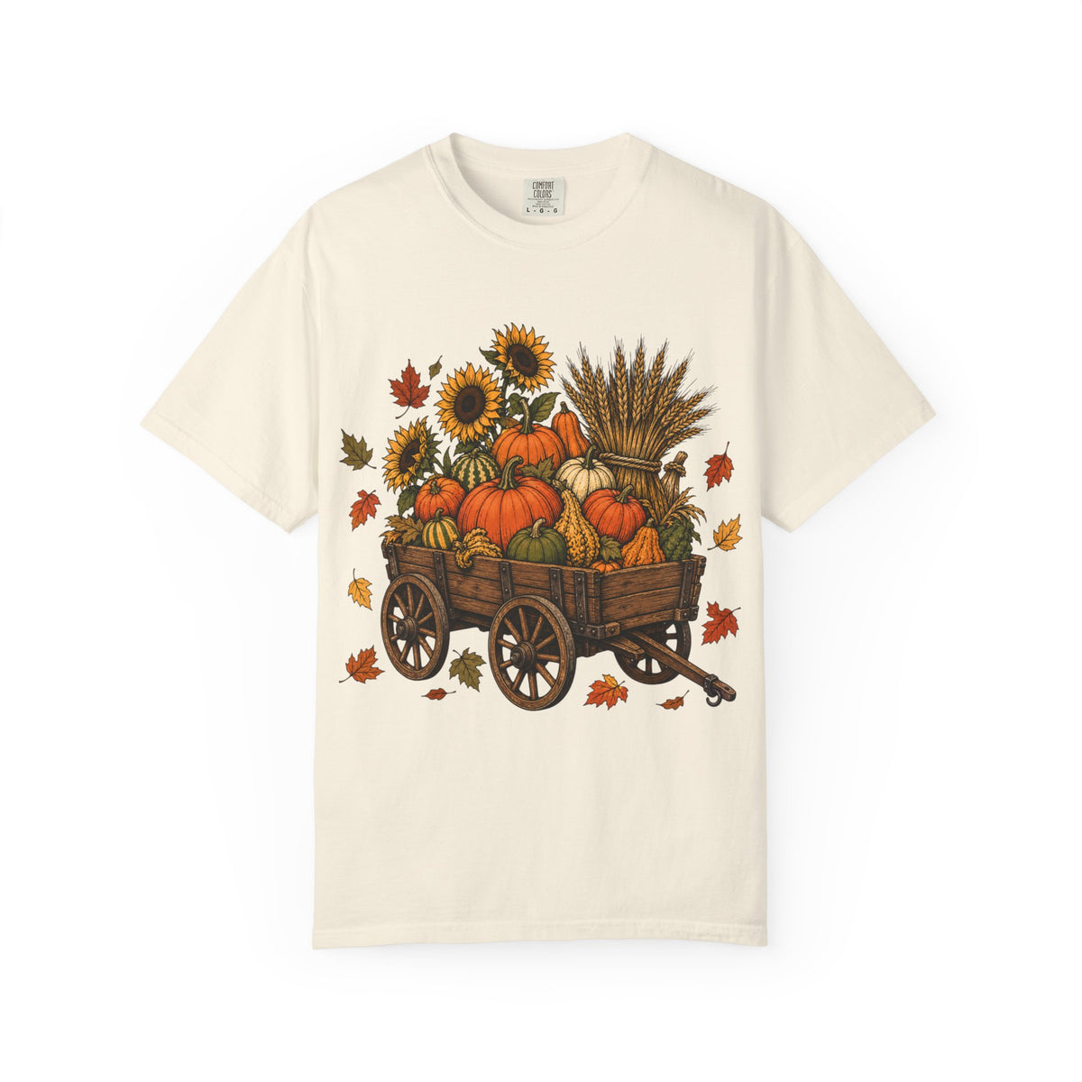 Autumn Harvest Wagon T-Shirt — Pumpkin & Sunflower Fall Tee