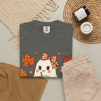 Cute Ghost Pumpkin Drink Tee — Fall Leaves Graphic T-Shirt