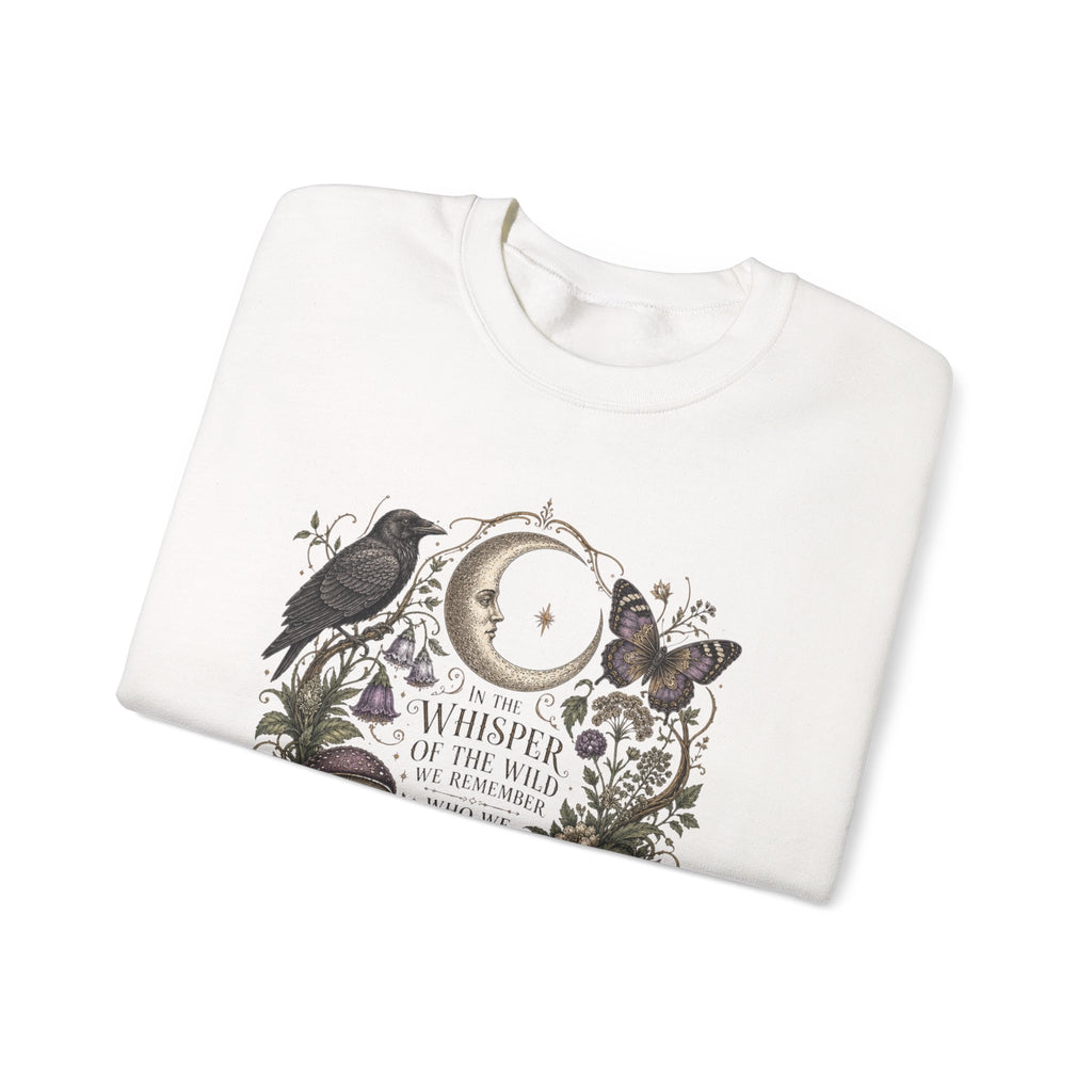 Mystic Moon & Mushroom Crewneck Sweatshirt — "Whisper to the Wild" Nature Graphic