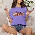 Halloween Critter Lineup T-Shirt — Cute Pumpkin, Witch & Bunny Spooky Crew