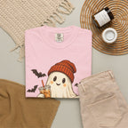 Halloween Ghost T-Shirt — Cute Ghost with Pumpkin & Coffee Graphic