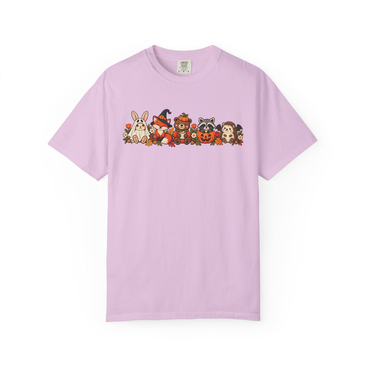 Halloween Critter Lineup T-Shirt — Cute Pumpkin, Witch & Bunny Spooky Crew
