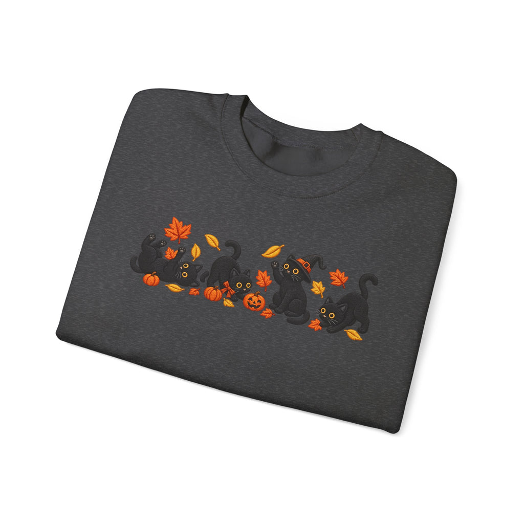 Herbst-Sweatshirt mit schwarzem Katzen-Motiv