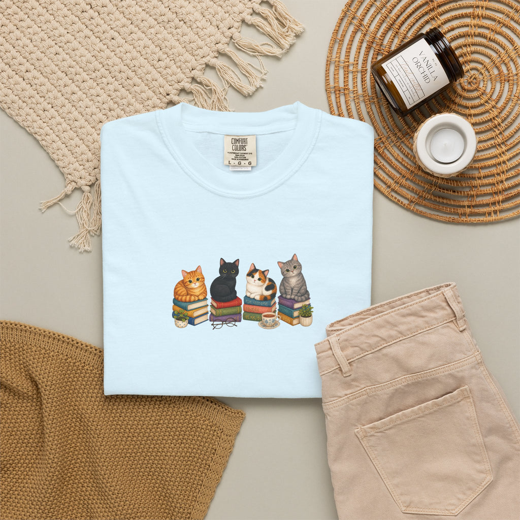 Cat Knit Crew T-Shirt — Cozy Cats Sitting Together Graphic Tee