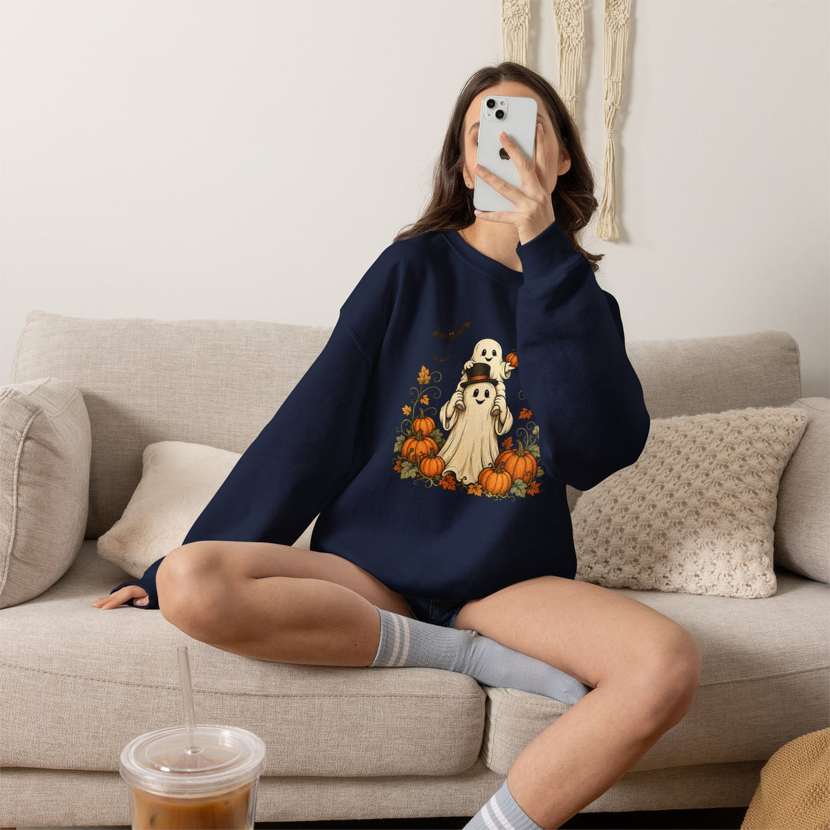 Halloween Pumpkin Ghost Crewneck Sweatshirt