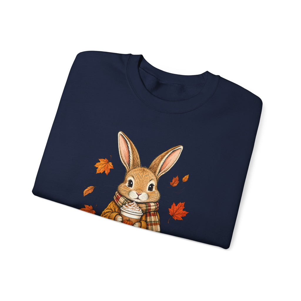 Autumn Bunny Sweatshirt – Cozy Fall Rabbit Holding Coffee