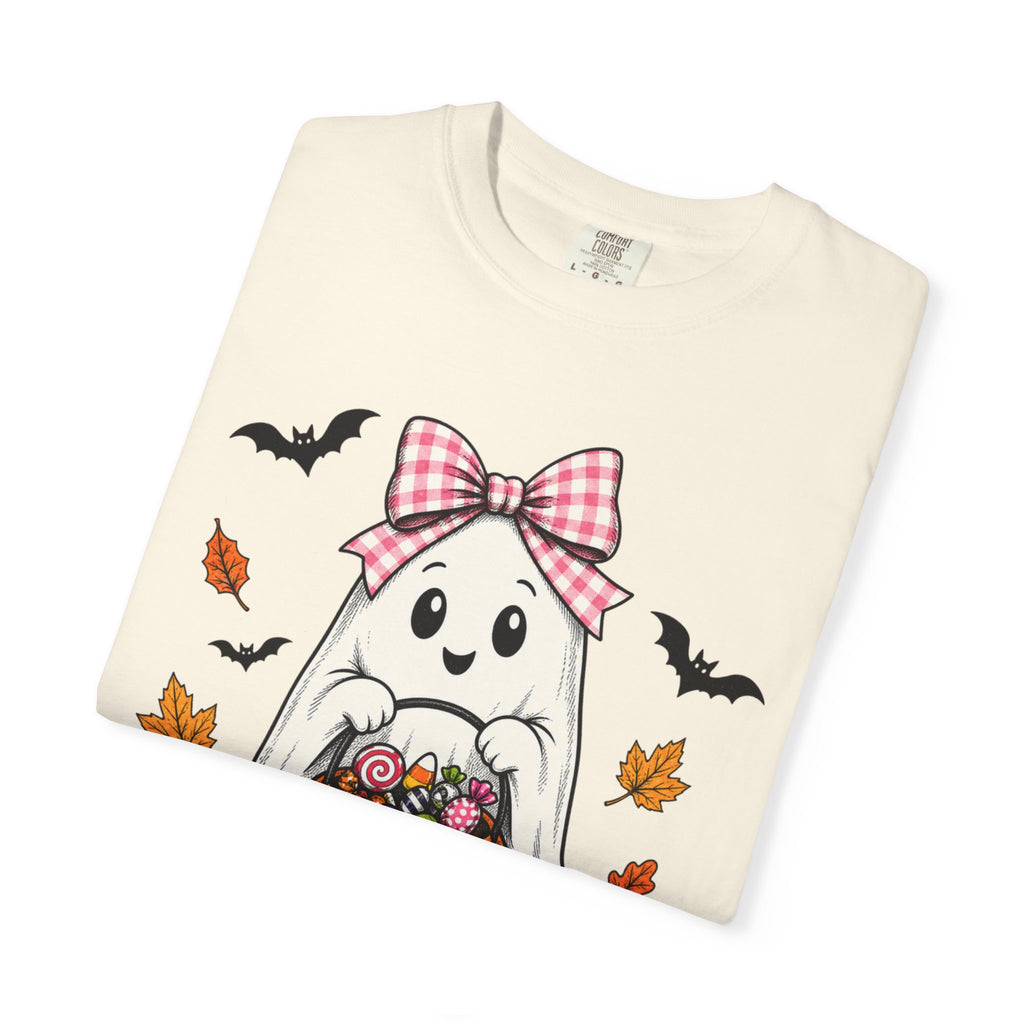 Cute Halloween Ghost T-Shirt — Trick-or-Treat Pumpkin & Bats