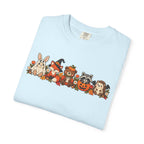 Halloween Critter Lineup T-Shirt — Cute Pumpkin, Witch & Bunny Spooky Crew