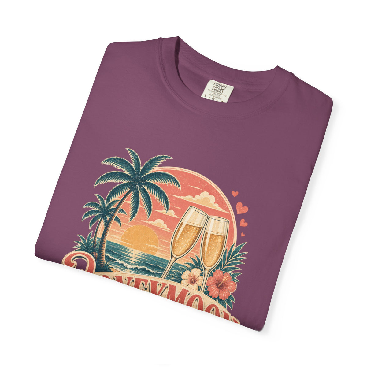 Honeymoon Mode T-Shirt — Tropical Sunset Couple Vacation Tee