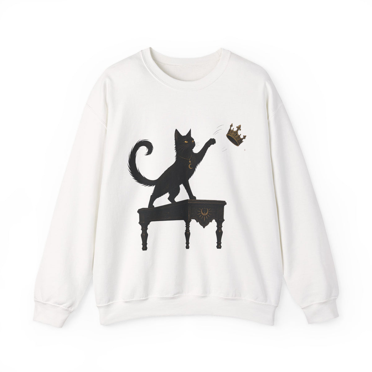 Cat with Crown Crewneck Sweatshirt — Playful Black Cat Graphic