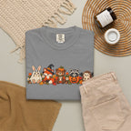 Halloween Critter Lineup T-Shirt — Cute Pumpkin, Witch & Bunny Spooky Crew