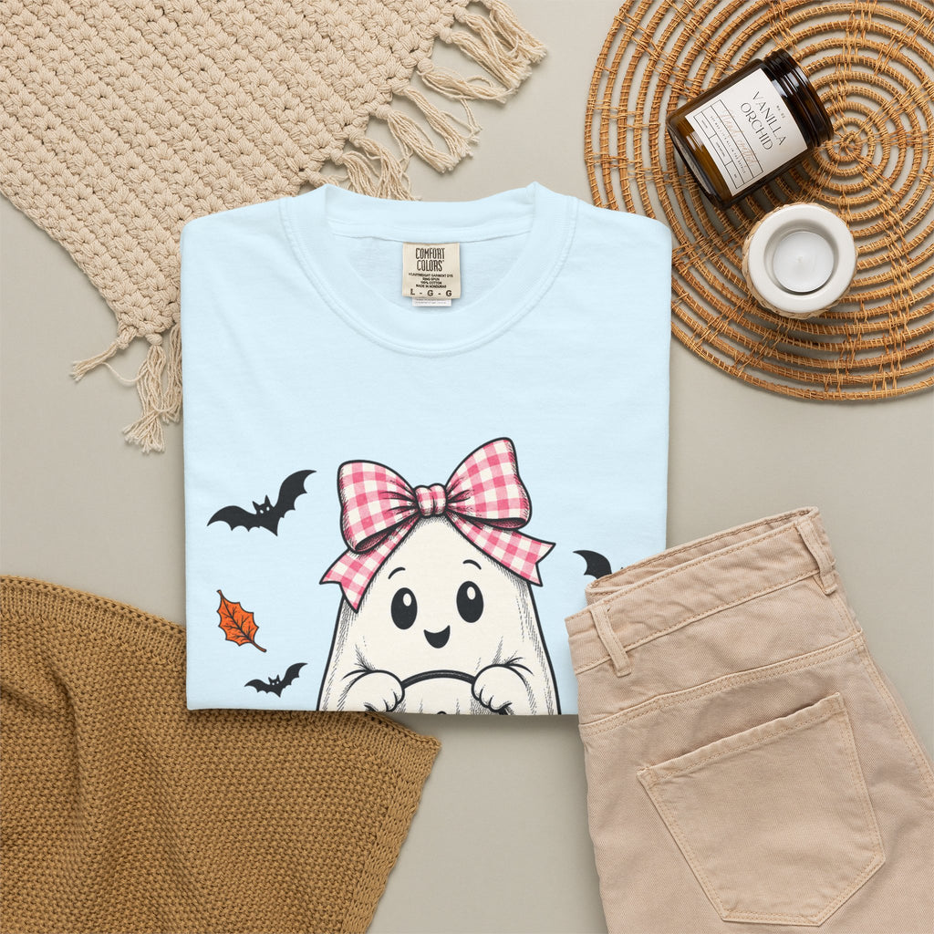 Cute Halloween Ghost T-Shirt — Trick-or-Treat Pumpkin & Bats