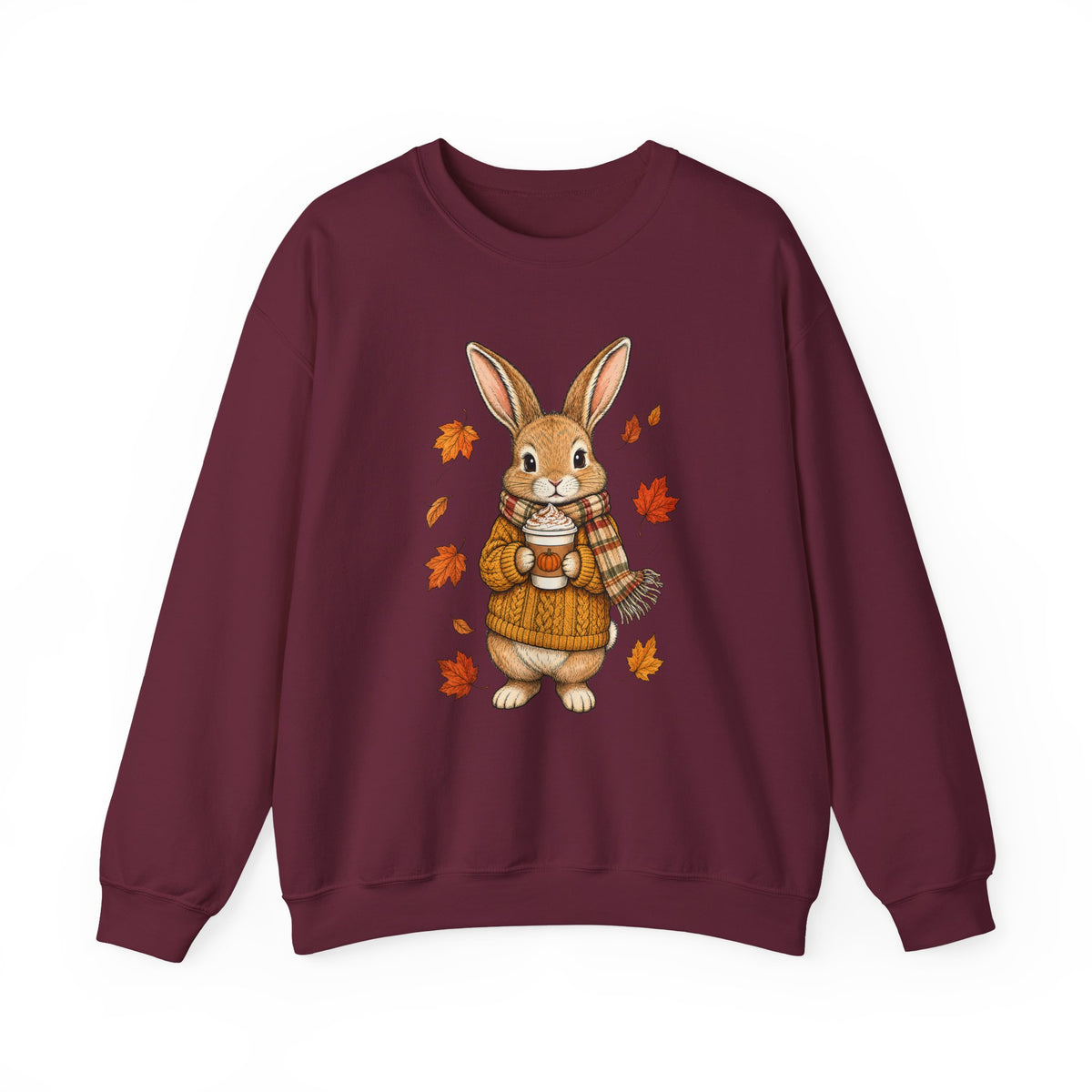 Autumn Bunny Sweatshirt – Cozy Fall Rabbit Holding Coffee