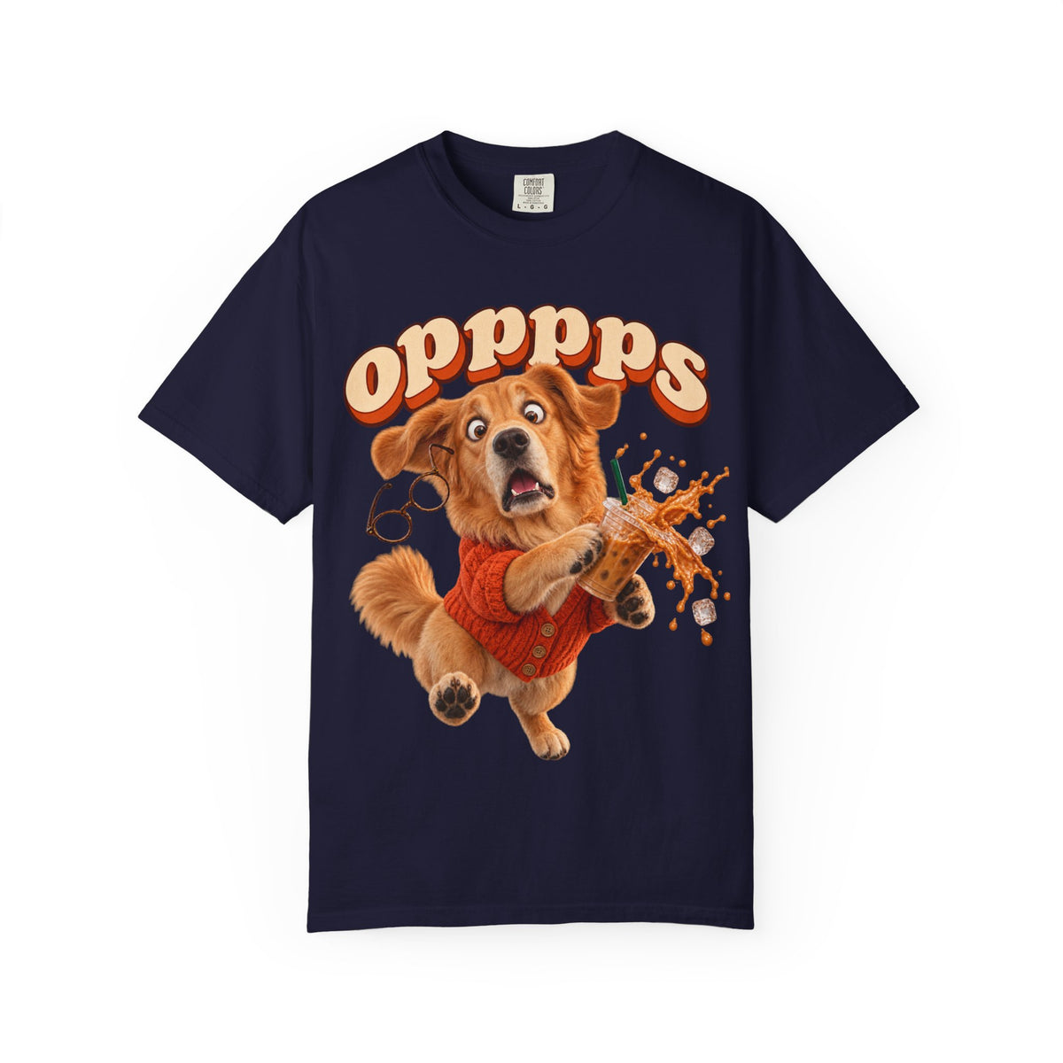 Oops Puppy T-Shirt — Cute Dog Spilling Coffee Graphic Tee