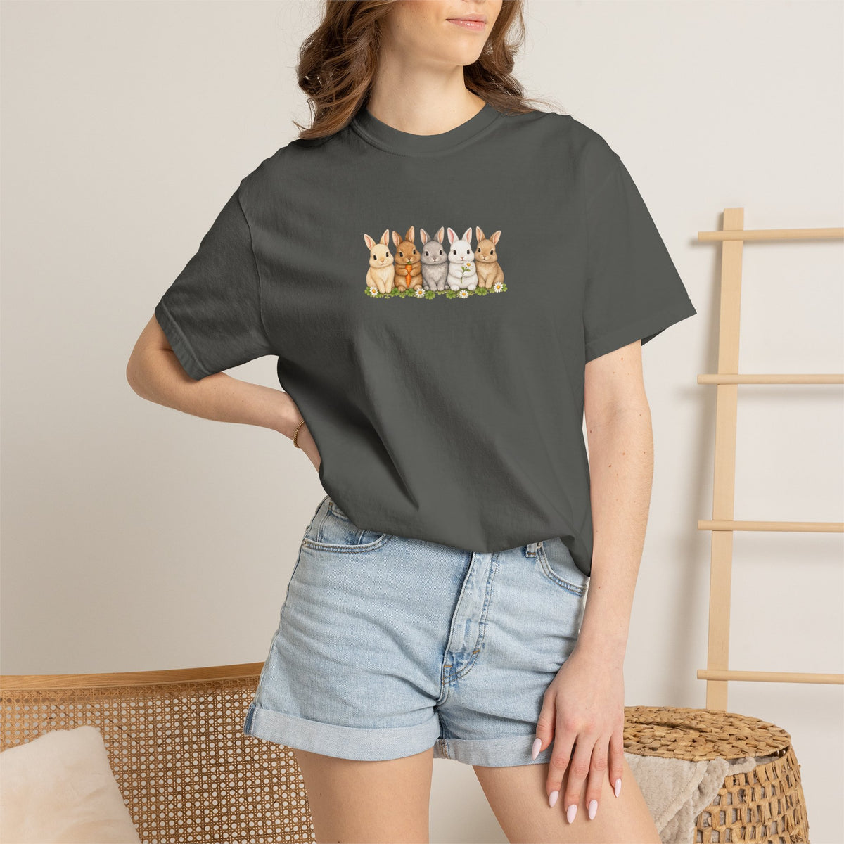 Bunny Row T‑Shirt — Cute Watercolor Rabbits Graphic Tee