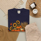 T-Shirt „Herbsternte-Wagen“ — Kürbis & Sonnenblume Herbst-T-Shirt
