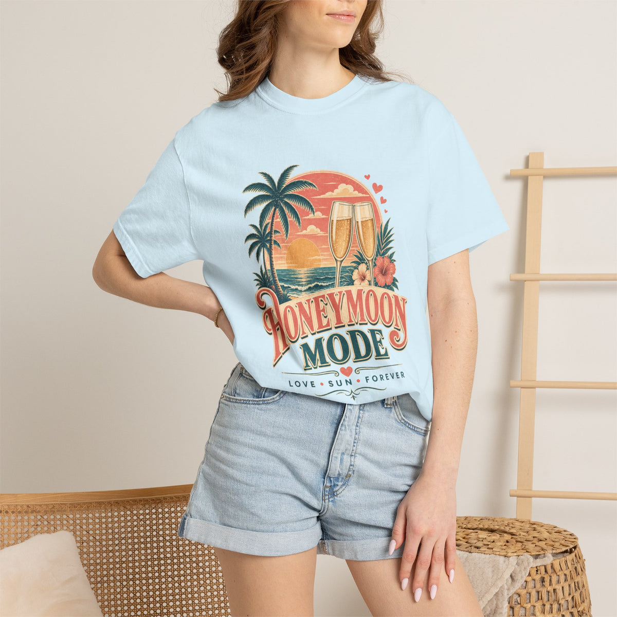 Honeymoon Mode T-Shirt — Tropical Sunset Couple Vacation Tee