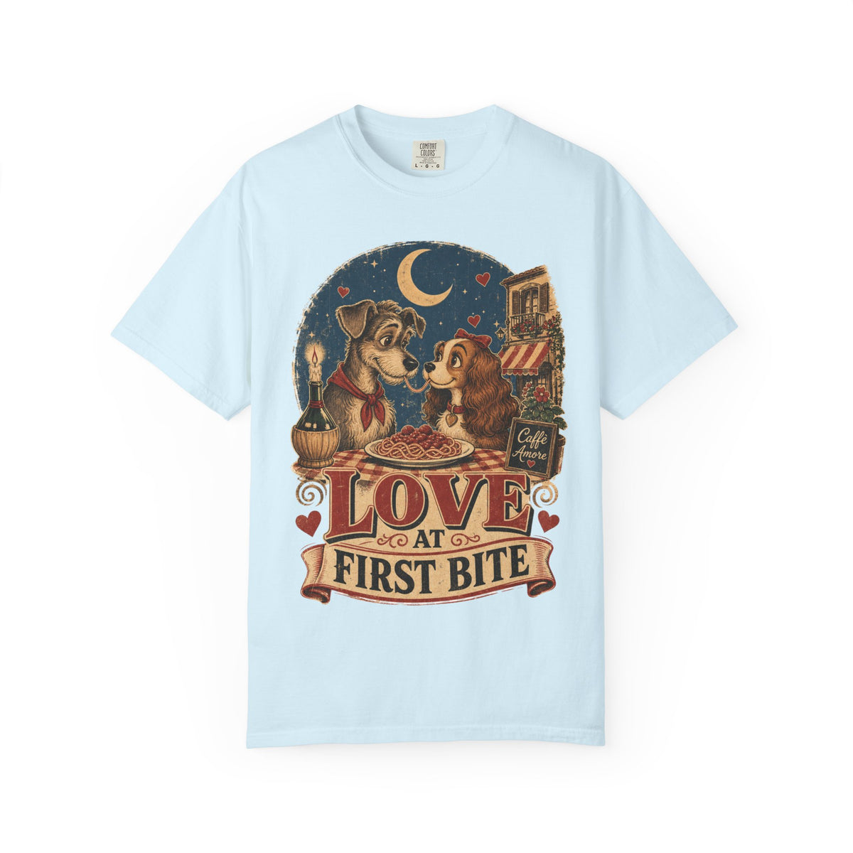 T-Shirt — "Love at First Bite" Vintage Pizza Date Dogs Tee