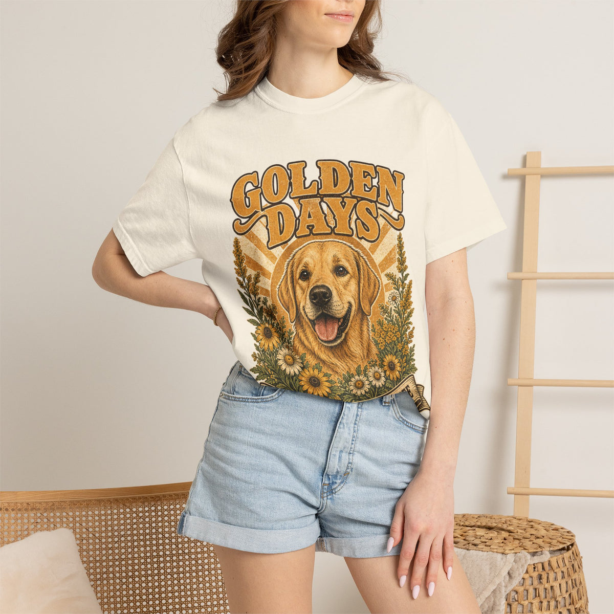 Golden Days Golden Retriever T-Shirt — "Good Dog • Good Life" Vintage Floral Tee