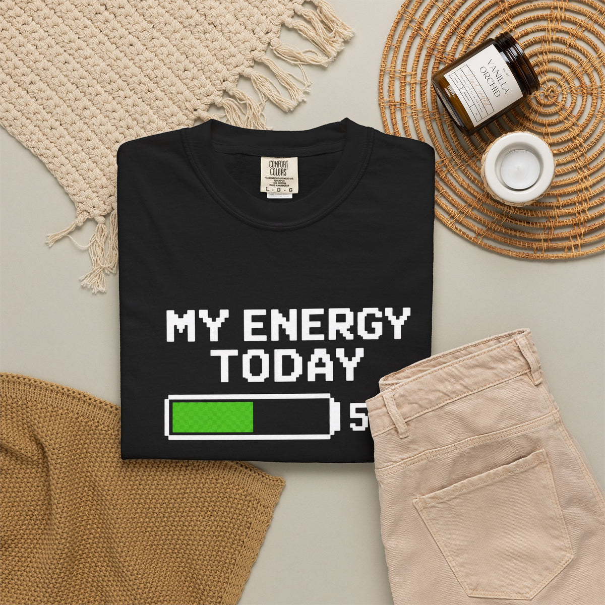 My Energy Today 50% T-Shirt — Low Battery Retro Graphic Tee