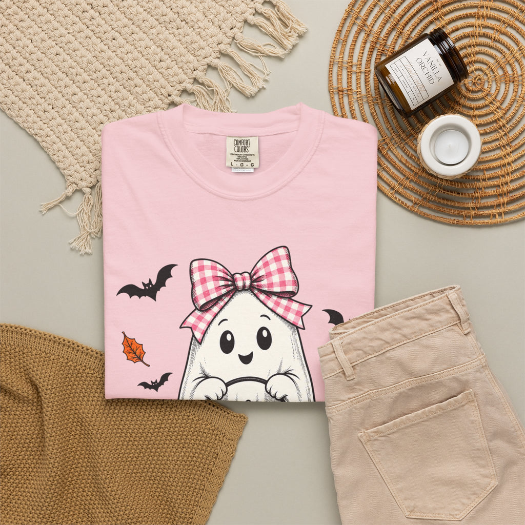 Cute Halloween Ghost T-Shirt — Trick-or-Treat Pumpkin & Bats