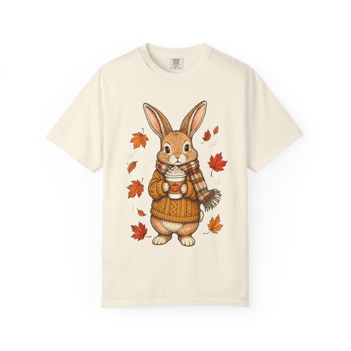 Autumn Bunny Tee — Cozy Fall Rabbit with Scarf & Hot Cocoa