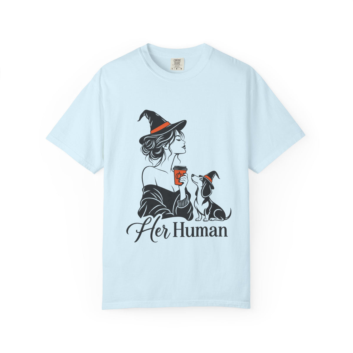 Her Human Witch Tee — Halloween Witch & Dog Graphic T-Shirt