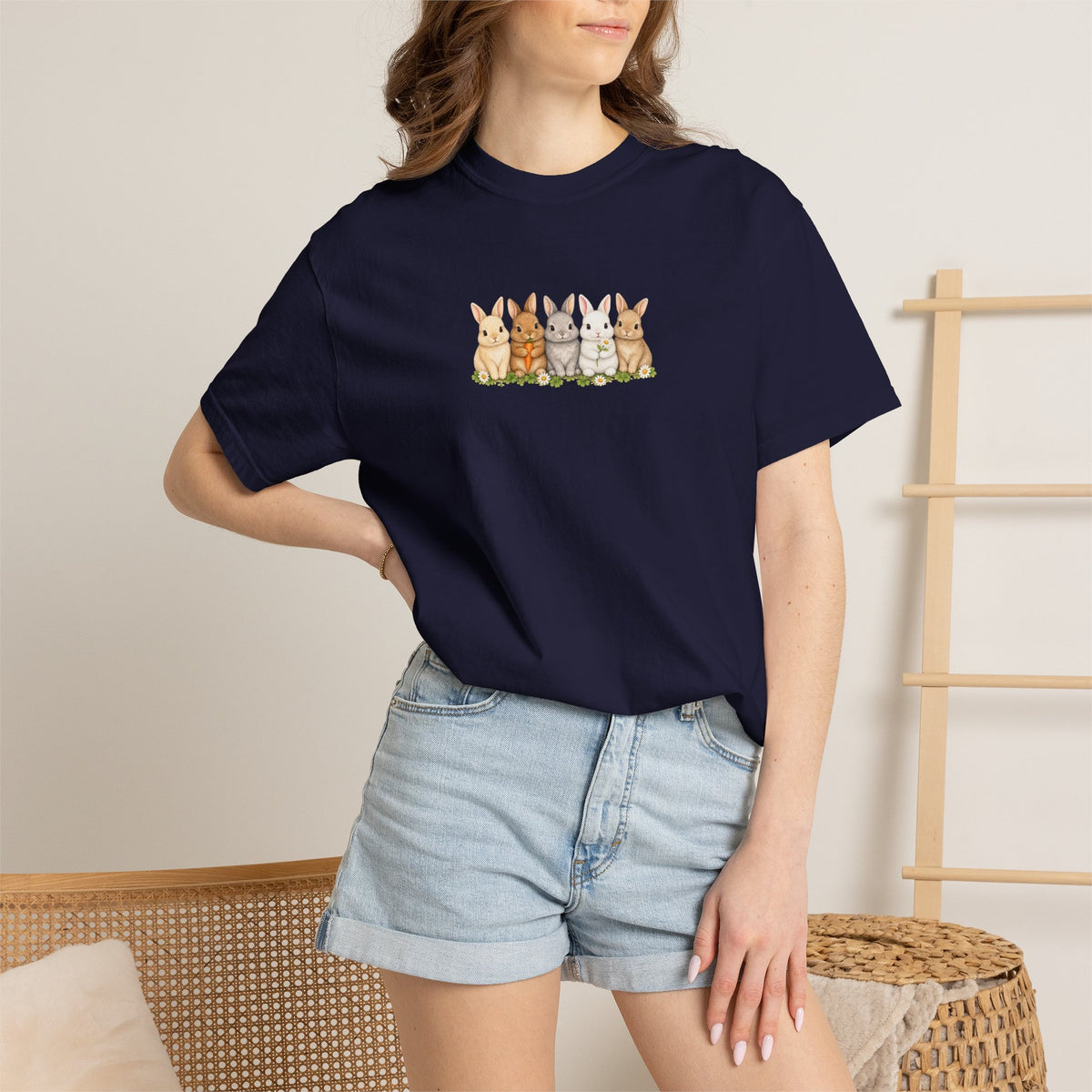 Bunny Row T‑Shirt — Cute Watercolor Rabbits Graphic Tee