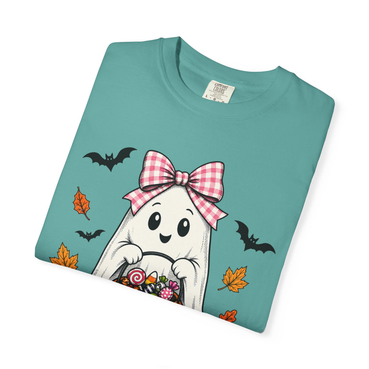 Cute Halloween Ghost T-Shirt — Trick-or-Treat Pumpkin & Bats