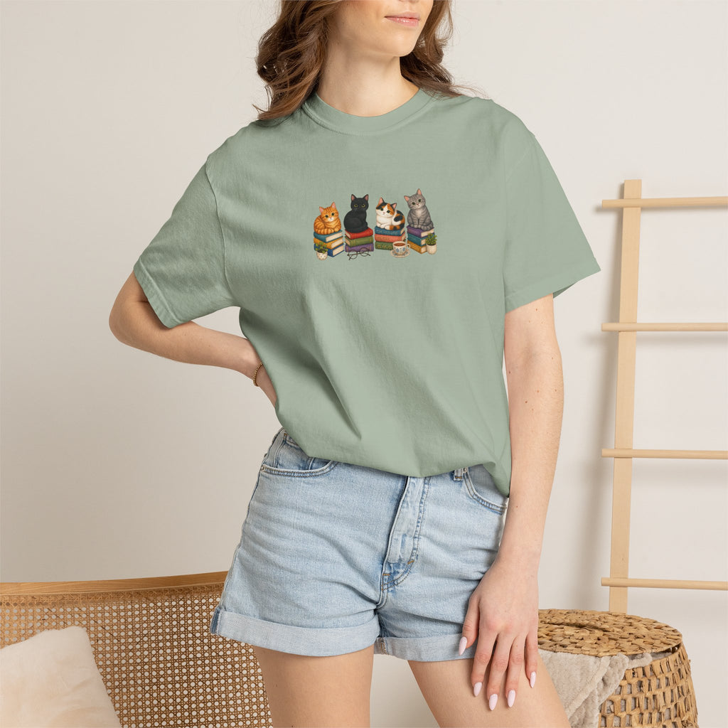 Cat Knit Crew T-Shirt — Cozy Cats Sitting Together Graphic Tee