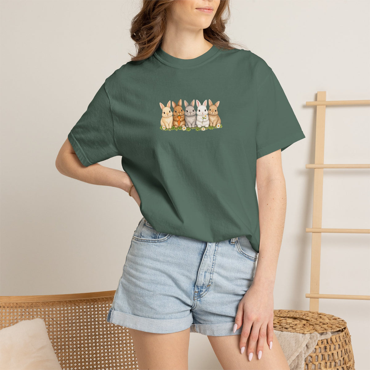 Bunny Row T‑Shirt — Cute Watercolor Rabbits Graphic Tee