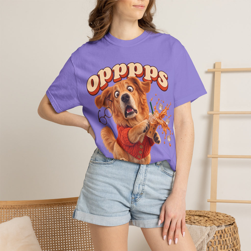 Oops Puppy T-Shirt — Cute Dog Spilling Coffee Graphic Tee
