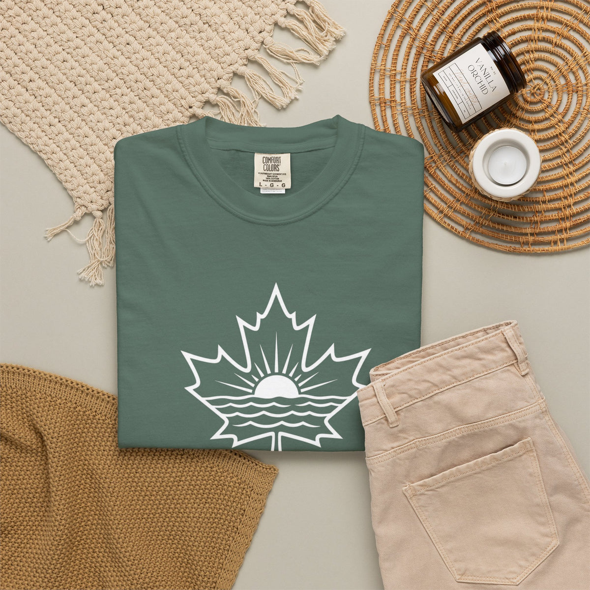 Lake Ontario T-Shirt — Retro Maple Leaf Sunset Graphic