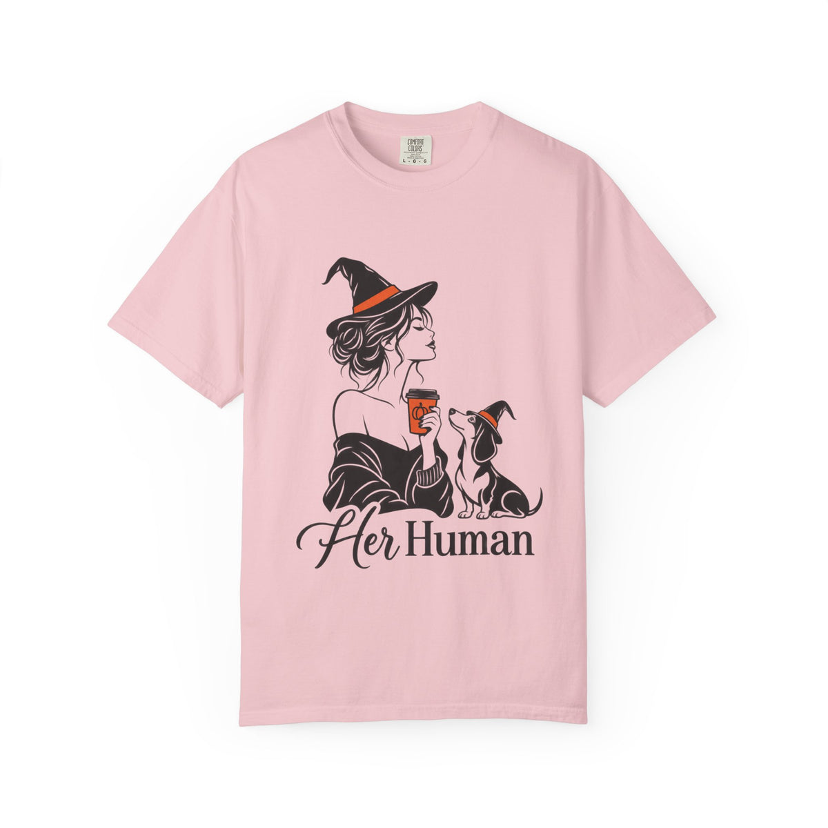 Her Human Witch Tee — Halloween Witch & Dog Graphic T-Shirt