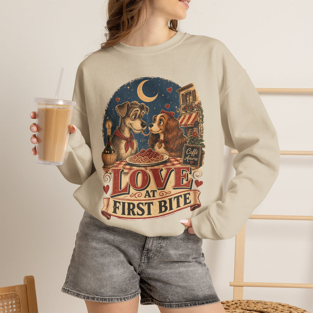 Love at First Bite Sweatshirt — Cute Dog & Pizza Cozy Crewneck