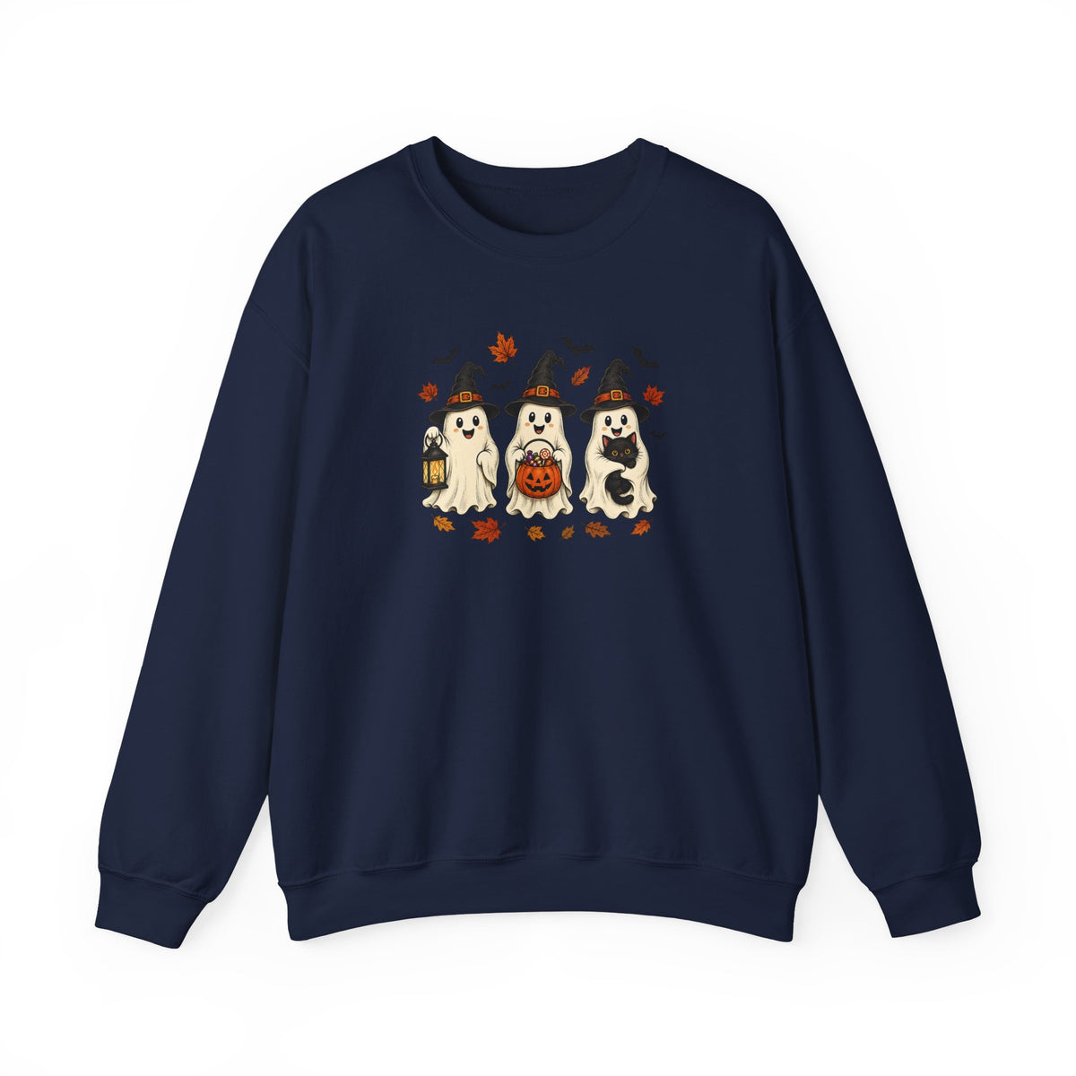 Halloween Puppy Ghosts Sweatshirt — Cute Dogs in Witch Hats with Jack-o'-Lantern